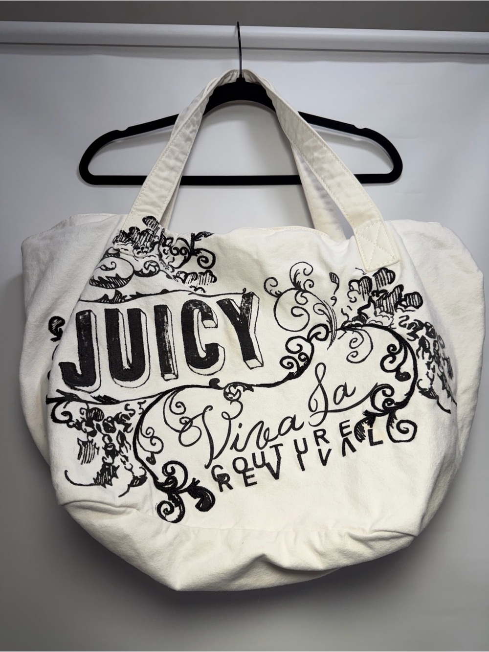 Y2K Juicy Couture White Canvas Tote Bag - Juicy Viva La Couture